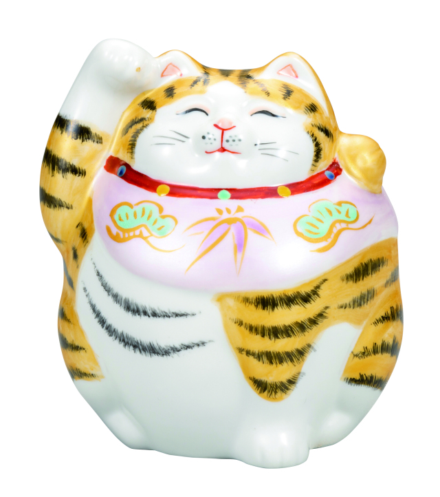 九谷焼　4号丸招猫　金彩 9-1548