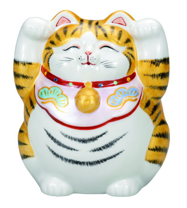 九谷焼　5号両手招猫　金彩 9-1636