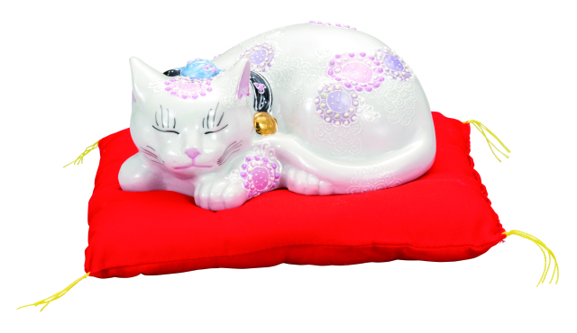 九谷焼　6号眠り猫　花むらさき　[ 座布団付 ] 9-1620