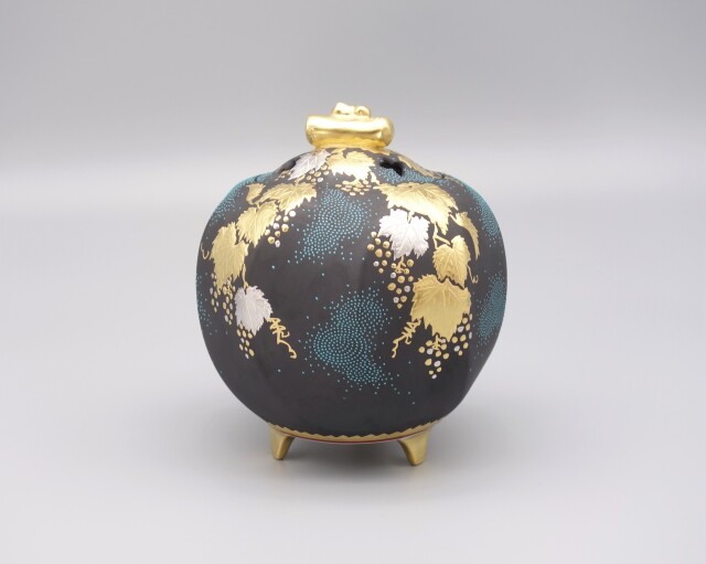 香炉（4号） 白金盛渦打青粒山葡萄図 [ 三代 仲田錦玉 ] 