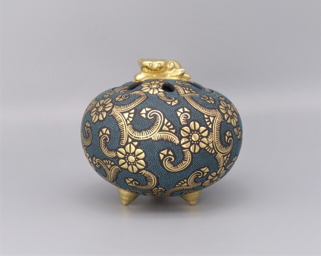 九谷焼香炉　仲田錦玉