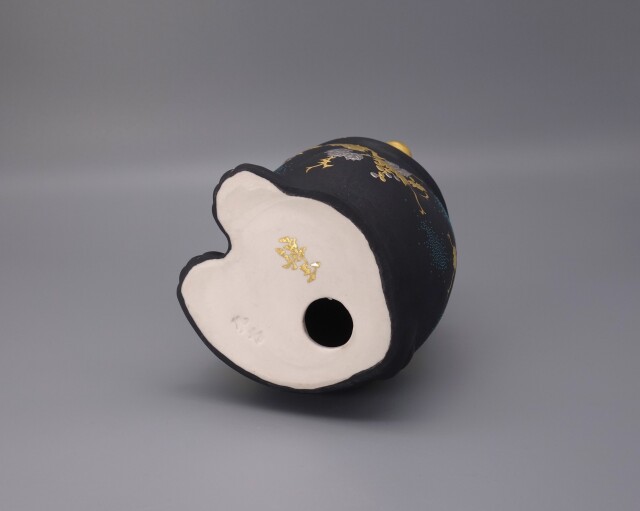 6号招猫（右手上げ） 白金盛渦打青粒葡萄図（台・木札付