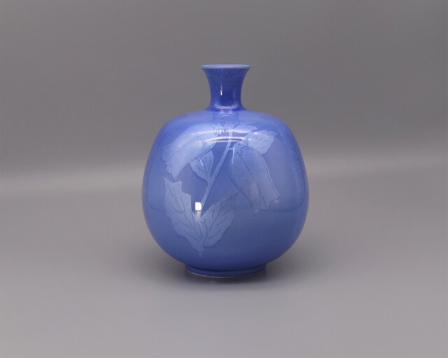 花瓶 6号 淡青釉裏銀彩花文 中田一於 花瓶 6号 淡青釉裏銀彩花文 中田一於