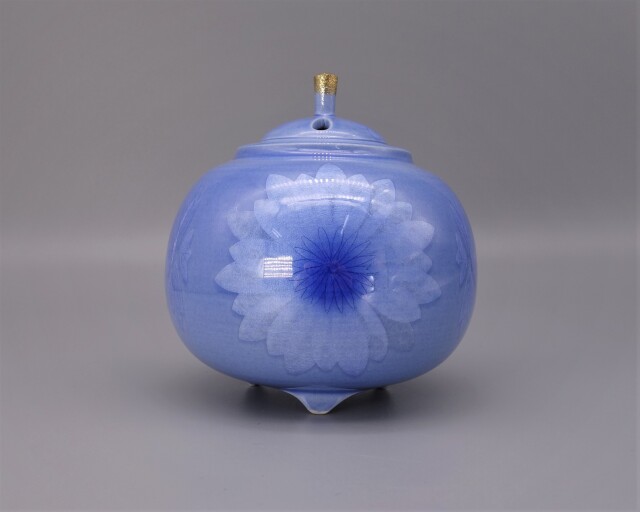 青磁焼　銀蓋　花模様の陶器香炉　骨董　お香 alb714195_0.jpg