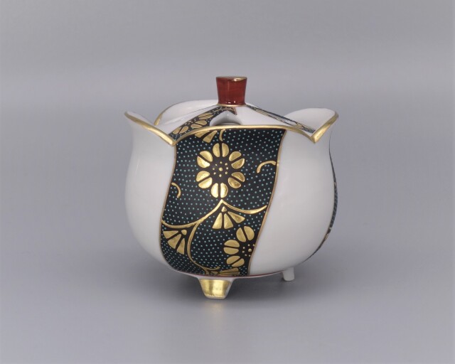 九谷『香炉』本金百人一首 故物骨董】豪華絢爛 九谷焼 大香炉 本金百人一首