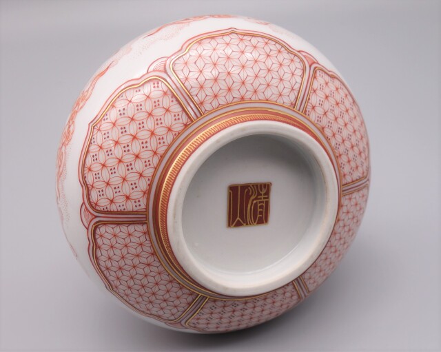 中国　赤絵　花文　長頸瓶　C　R3565 中国 赤絵 花文 長頸瓶 C R3565 工芸品