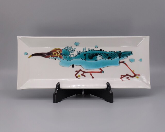 九谷焼 山崎竹泉作 陶板画 （冠鶴） 陶額 九谷焼 山崎竹泉作 陶板画 （冠鶴） 陶額
