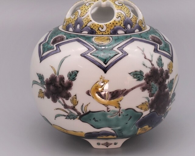 九谷焼香炉　銀泉窯　三浦晃禎