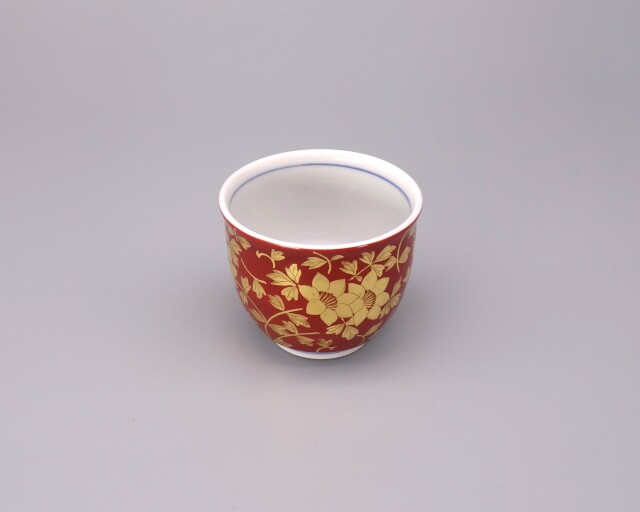 吉田美統 金襴手花唐草文 汲み出し茶碗 ぐい呑 金襴手花唐草文 緑(桐箱入)/人間国宝 吉田美統