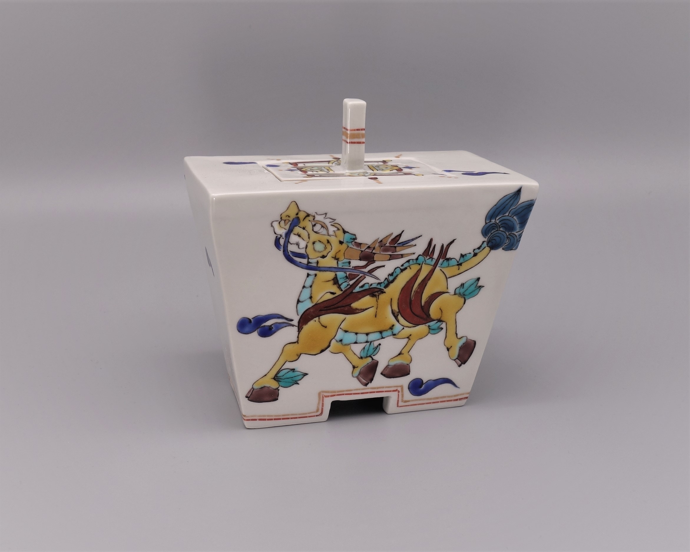 九谷焼香炉 花と鳥 竹に人物 山河図 掬翠作 共箱あり