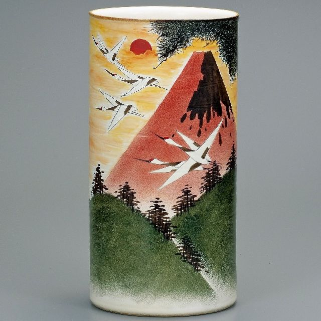 九谷焼14号傘立て 赤富士 福田良則