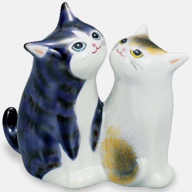 九谷焼ギフト ご贈答品 御祝い 九谷焼3.8号仲良し猫 紫彩