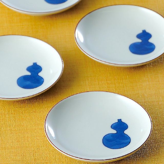 九谷焼ギフト ご贈答品 御祝い 九谷焼3.3号皿揃 染付瓢箪 長右衛門窯