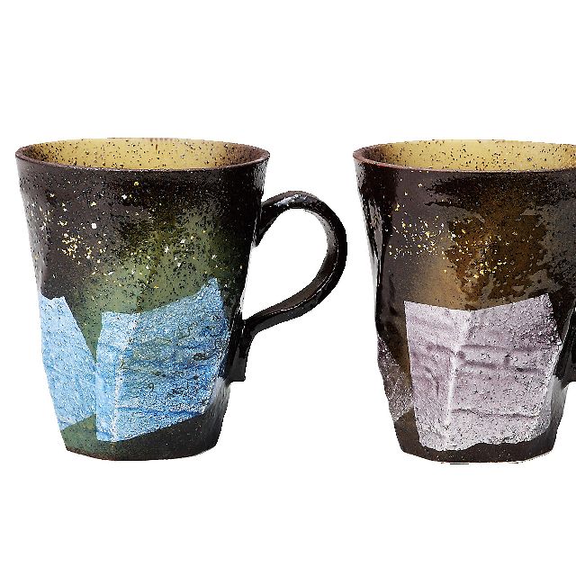 九谷焼ギフト ご贈答品 御祝い 九谷焼ペアマグカップ 銀彩金銀ちらし