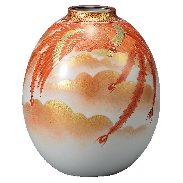 九谷焼ギフト ご贈答品 御祝い 九谷焼8号花瓶 赤絵鳳凰紋 福田良則