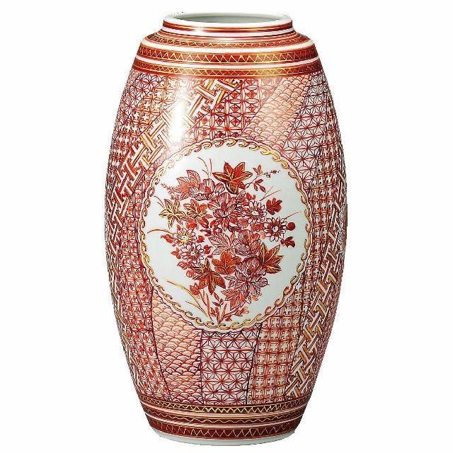 九谷焼ギフト ご贈答品 御祝い 九谷焼9.5号花瓶 赤絵草花紋 南恵子
