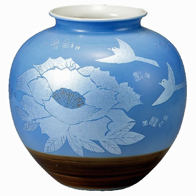 九谷焼ギフト ご贈答品 御祝い 九谷焼8号花瓶 銀彩花鳥 山田登陽志