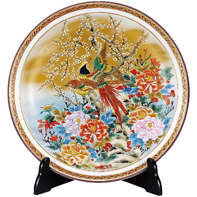 九谷焼ギフト ご贈答品 御祝い九谷焼12号飾皿 本金花鳥（皿立付） 光崖