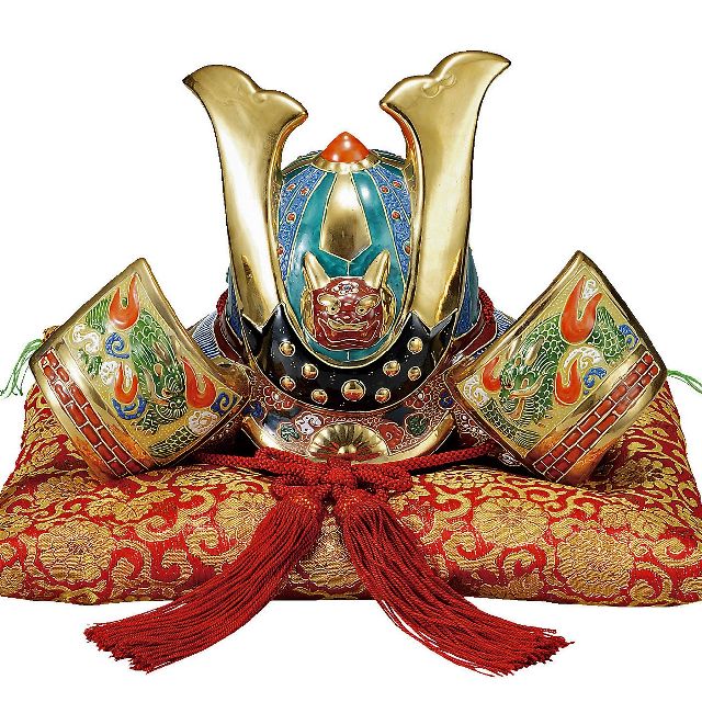 九谷焼ギフト 端午の節句 初節句御祝い 九谷焼10号兜 盛 （布団・立札付）