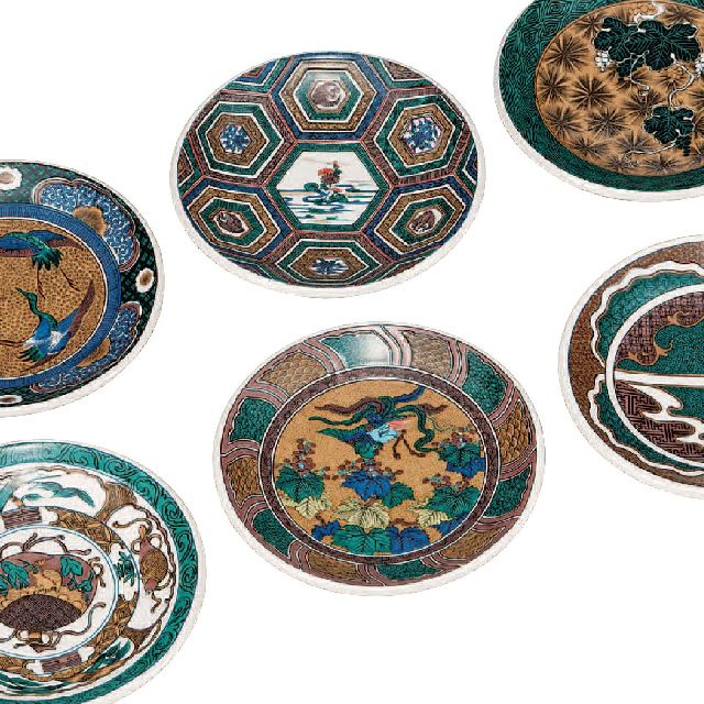 九谷焼ギフト ご贈答品 御祝い 九谷焼4号皿揃 古九谷名品6選