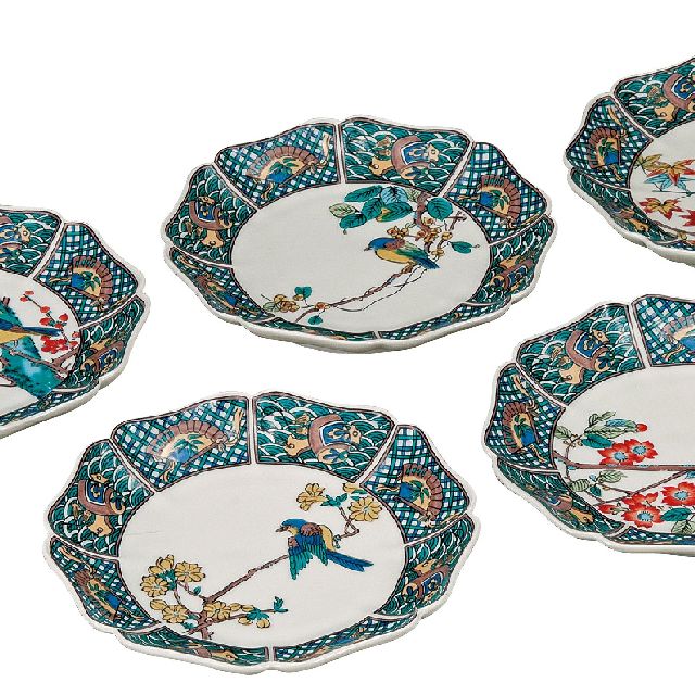 九谷焼ギフト ご贈答品 御祝い 九谷焼5.5号皿揃 花鳥絵変わり