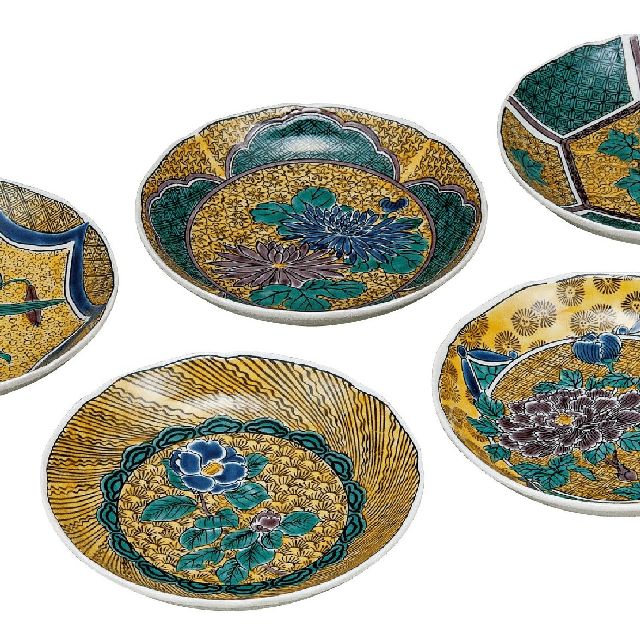九谷焼ギフト ご贈答品 御祝い 九谷焼5.2号皿揃 吉田屋絵変わり