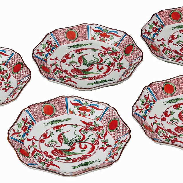 九谷焼ギフト ご贈答品 御祝い 九谷焼6.5号皿揃 赤絵鳳凰