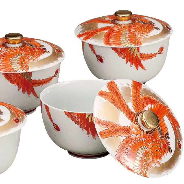 九谷焼ギフト ご贈答品 御祝い 九谷焼蓋付汲出揃 赤絵鳳凰 福田良則