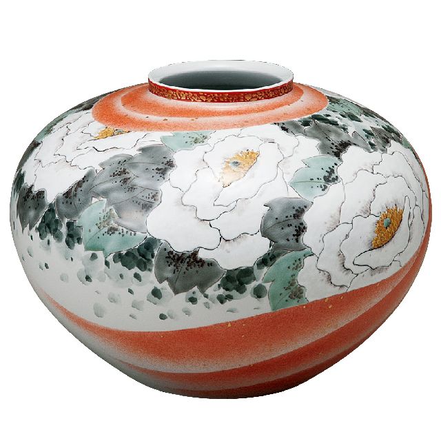 九谷焼ギフト ご贈答品 御祝い 九谷焼10号花瓶 富貴草文 福田良則