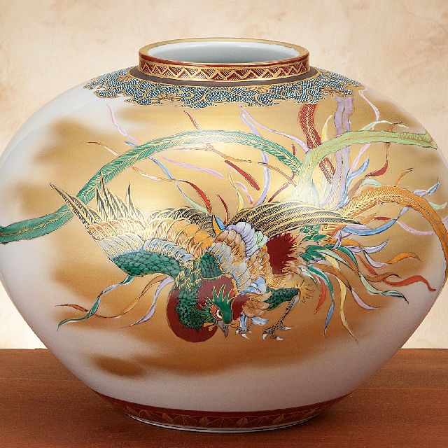 九谷焼ギフト ご贈答品 御祝い 九谷焼10号花瓶 鳳凰図 高明