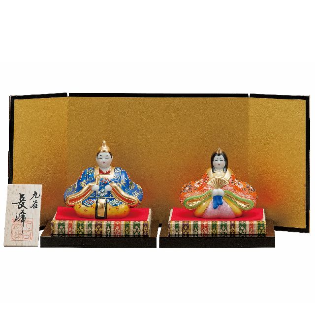 【送料無料】【雛人形】桃の節句 ギフト ご贈答品に 九谷焼3号雛人形 青盛 （台・敷物・立札・屏風付）