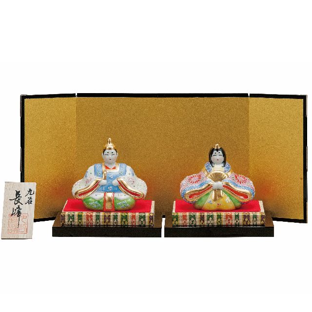 【送料無料】【雛人形】桃の節句 ギフト ご贈答品に 九谷焼3号雛人形 白盛 （台・敷物・立札・屏風付）