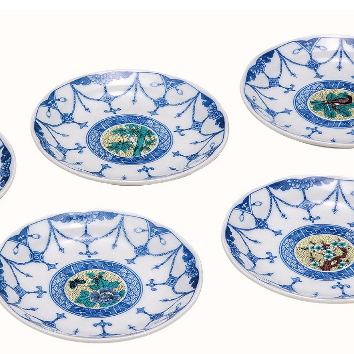 九谷焼ギフト ご贈答品 御祝い 九谷焼4.5号皿揃 吉田屋絵変り