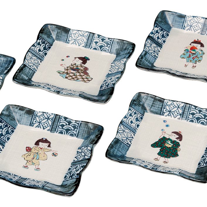 九谷焼ギフト ご贈答品 御祝い 九谷焼4.2号皿揃 わらべ