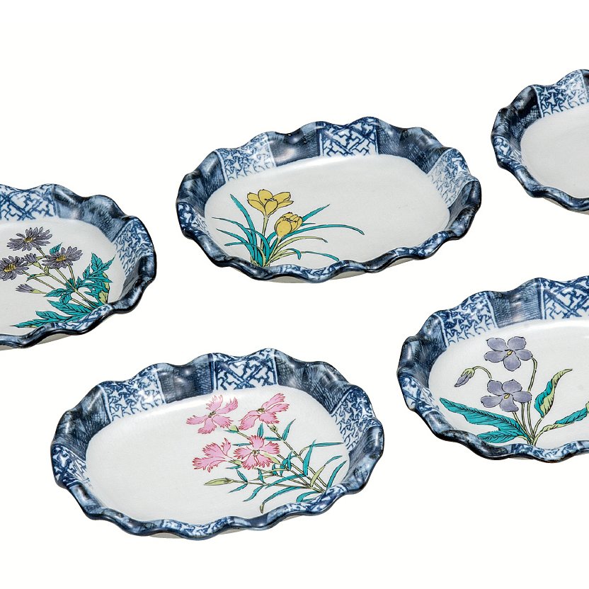九谷焼ギフト ご贈答品 御祝い 九谷焼4.8号皿揃 草花絵変り