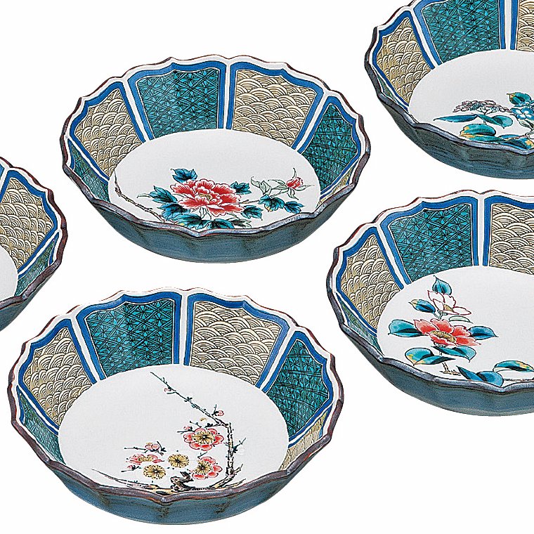 九谷焼ギフト ご贈答品 御祝い 九谷焼5.5号小鉢揃 草花絵変り