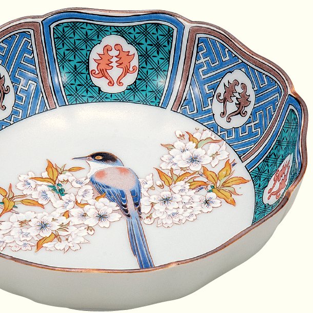 九谷焼ギフト ご贈答品 御祝い 九谷焼5.2号鉢 古九谷山桜に鳥