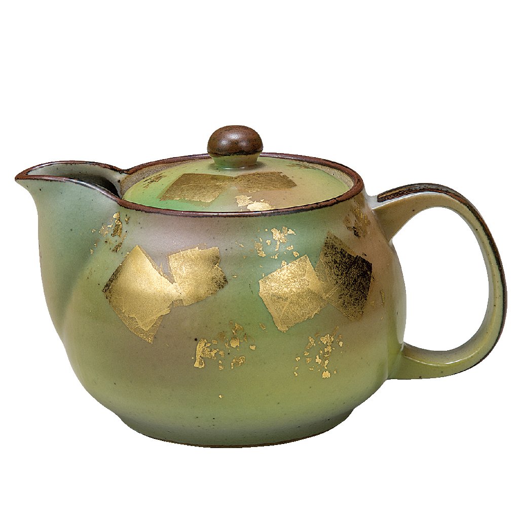 九谷焼ギフト ご贈答品 御祝い 九谷焼ポット急須 色彩金箔 （網付）