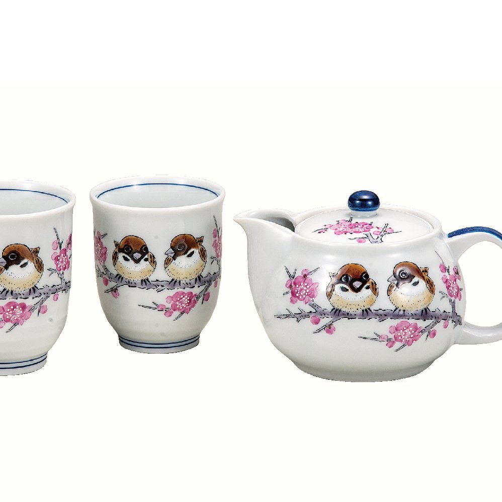 九谷焼ギフト ご贈答品 御祝い 九谷焼くつろぎ揃 すずめ （網付）