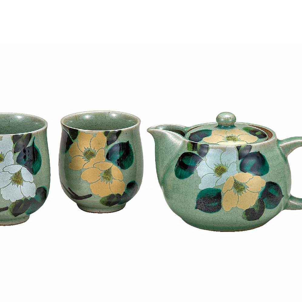 九谷焼ギフト ご贈答品 御祝い 九谷焼くつろぎ揃 金銀椿 （網付）