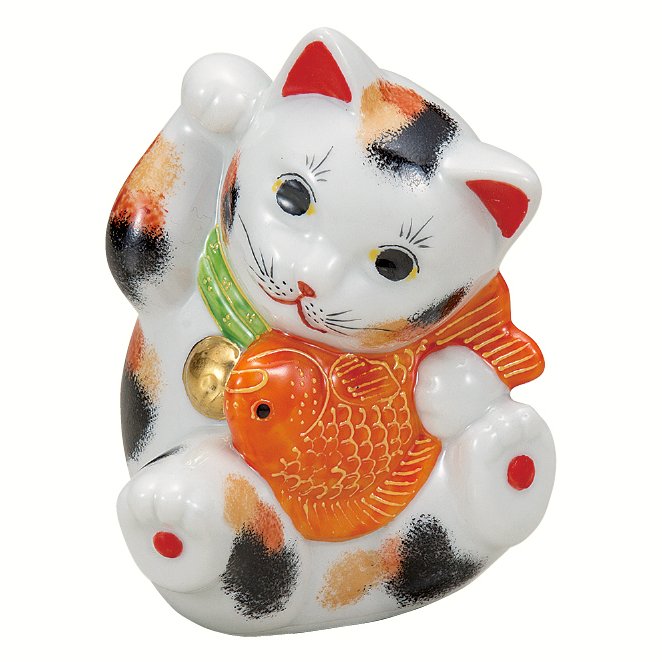 九谷焼ギフト ご贈答品 御祝い 九谷焼3.8号鯛招き猫 三毛