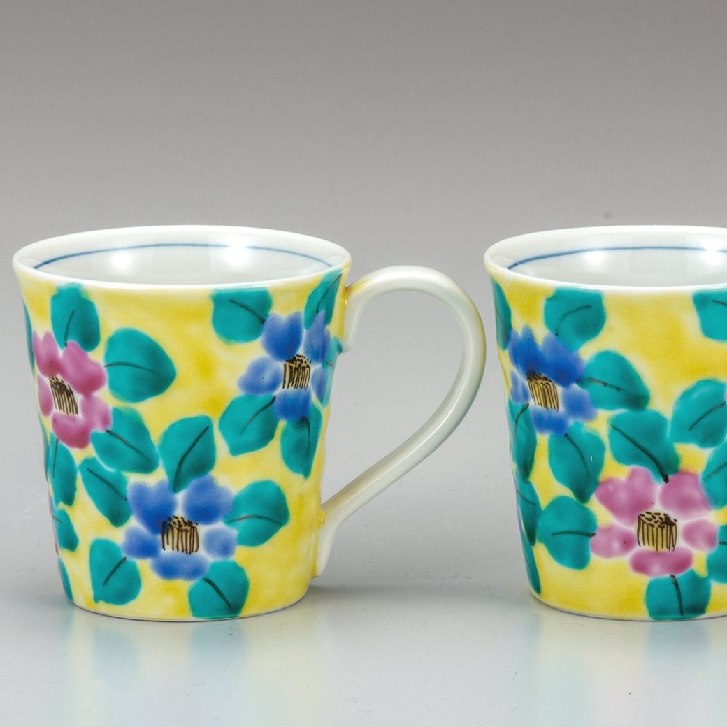 九谷焼ギフト ご贈答品 御祝い 九谷焼ペアマグカップ 色絵花文