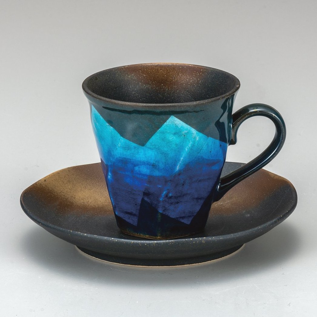 九谷焼高級ギフト ご贈答品 九谷焼カップ＆ソーサー 銀彩二色