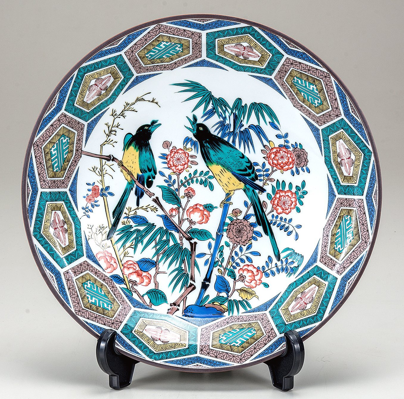 九谷焼ギフト ご贈答品 御祝い九谷焼10号飾皿 古九谷花鳥（皿立付）