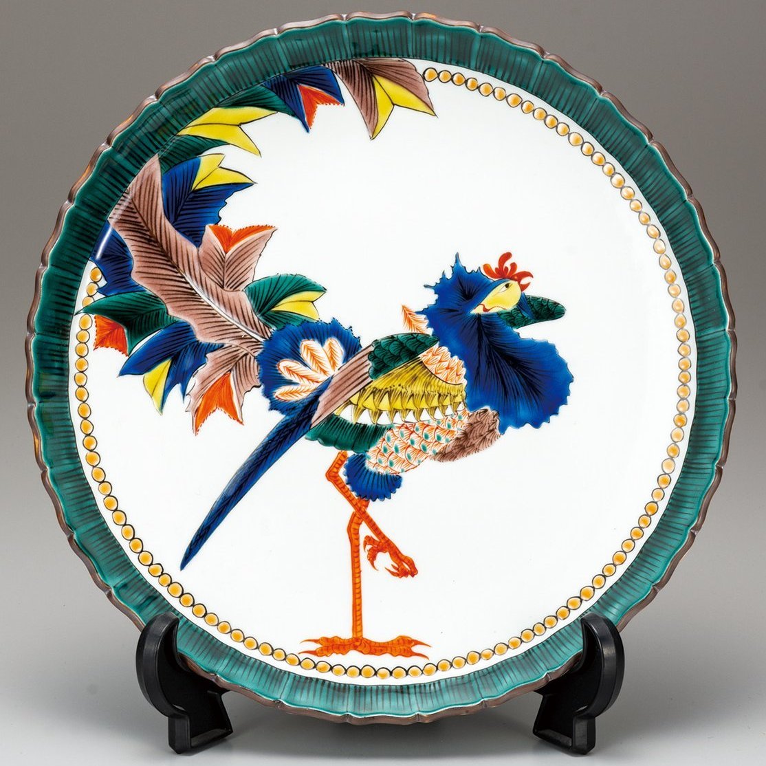 九谷焼ギフト ご贈答品 御祝い九谷焼10号飾皿 鳳凰（皿立付） 福田良則