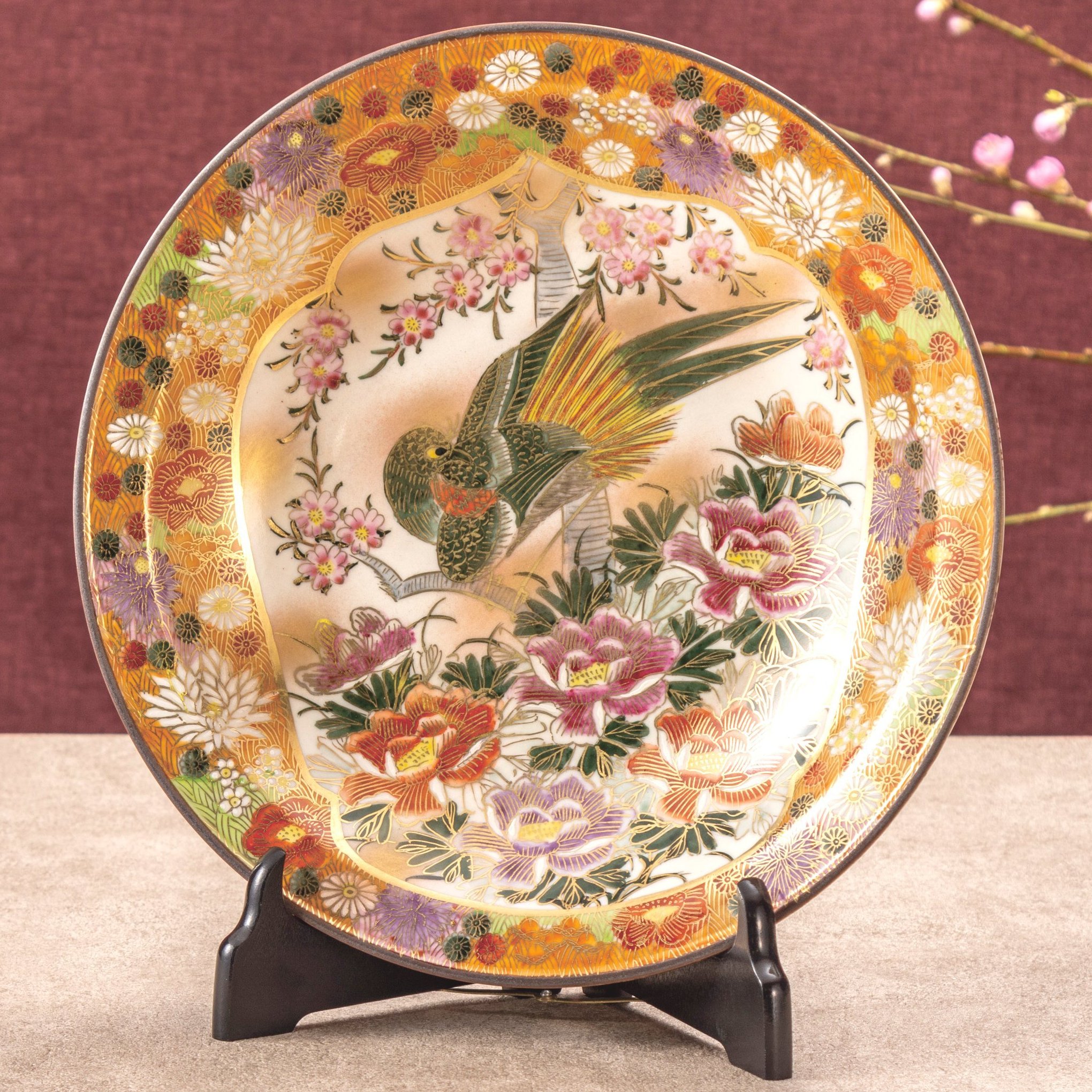 九谷焼ギフト ご贈答品 御祝い九谷焼10号飾皿 割取花詰（皿立付）