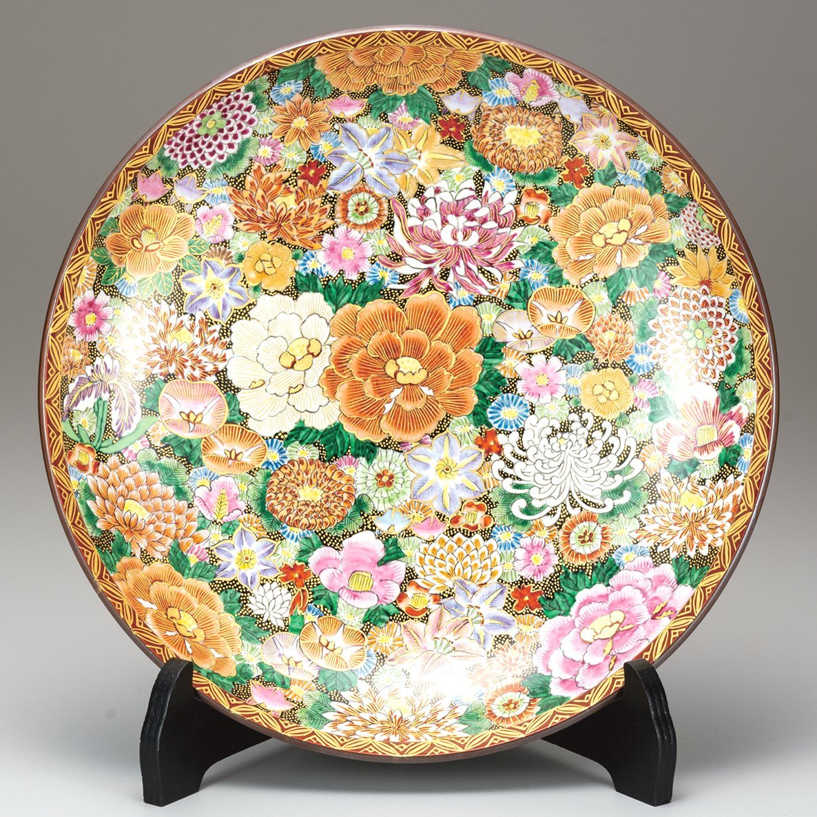 九谷焼ギフト ご贈答品 御祝い九谷焼12号飾皿 本金花詰（皿立付） 洸仙