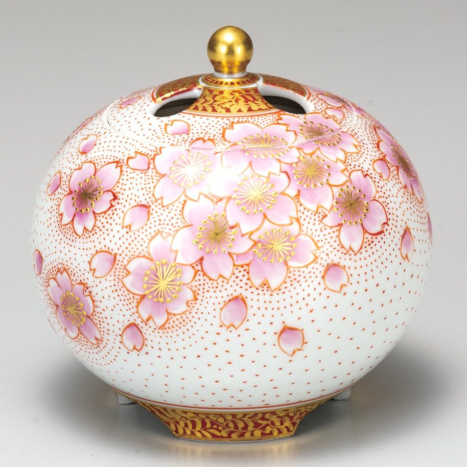 高級ギフト ご贈答品 九谷焼3号香炉 金襴手桜 福田良則