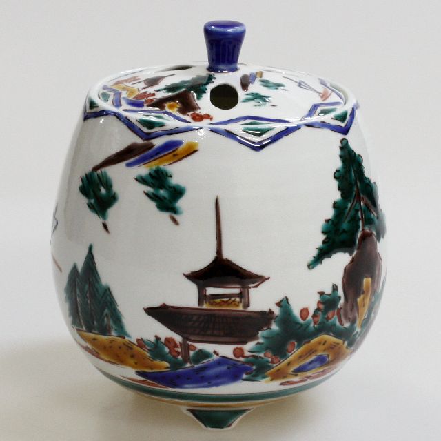 九谷焼アウトレット半額 !! ５０％OFF!! 九谷焼4号香炉 山水 松浦慎弥