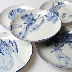 【送料無料】九谷焼アウトレット半額!! 50％OFF!! 九谷焼6.5号皿揃 野菜絵変り 大井孝夫